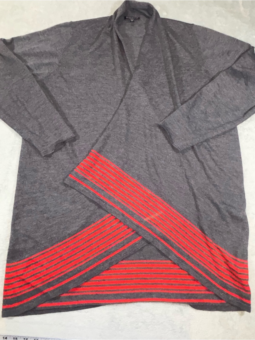 Eileen Fisher Merino Wool Waterfall Open Long Cardigan 1X Gray Orange/Red
